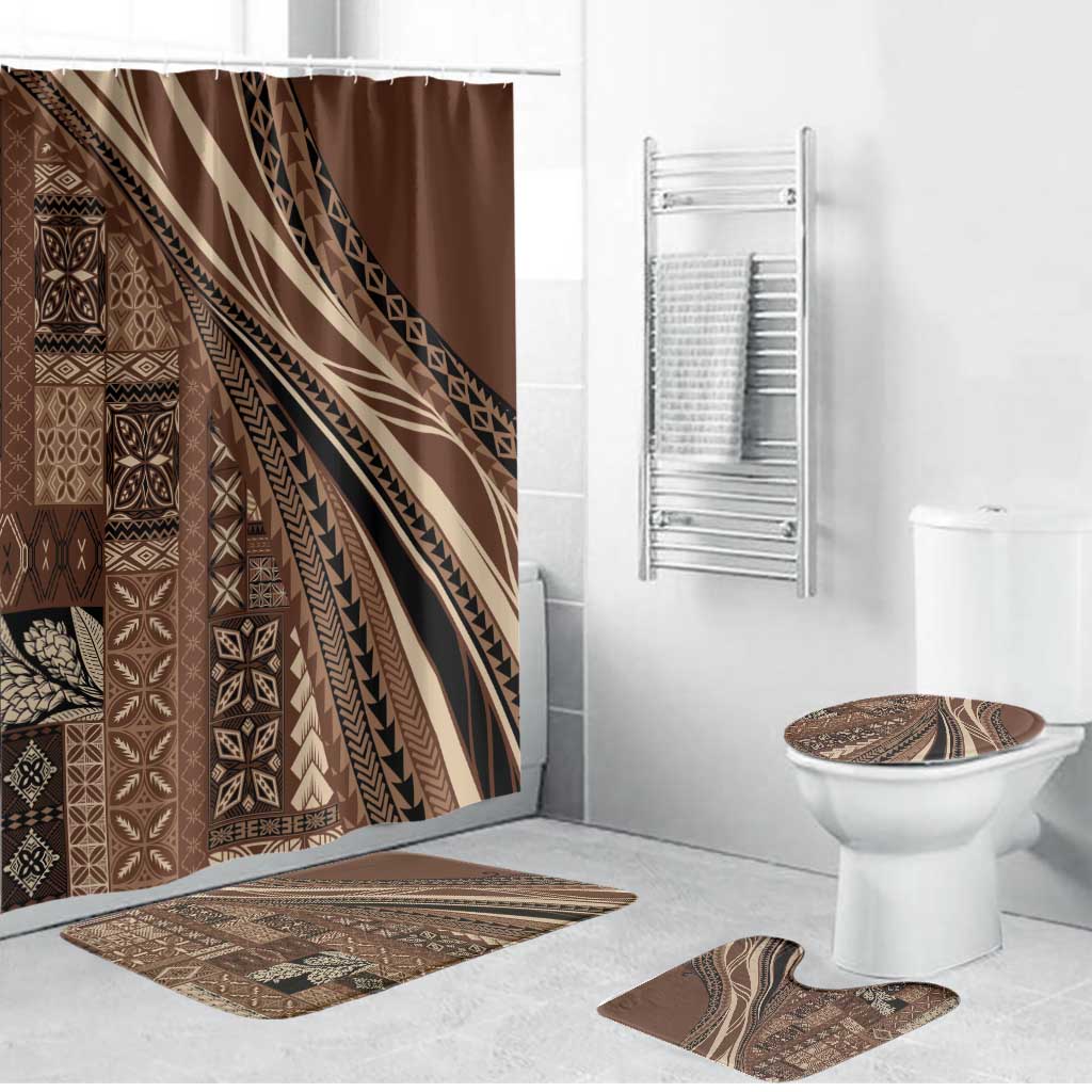 Pasifika Women's Day - Samoa Siapo Malu Tattoo Inspired Bathroom Set Brown LT7 Bathroom Set (4 pcs) Brown - Polynesian Pride