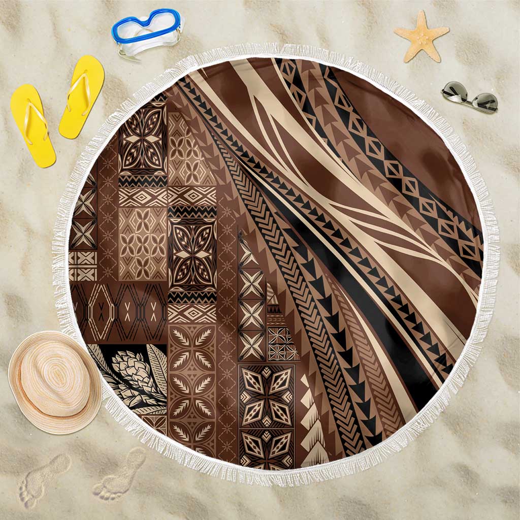 Pasifika Women's Day - Samoa Siapo Malu Tattoo Inspired Beach Blanket Brown LT7 One Size 150cm Brown - Polynesian Pride