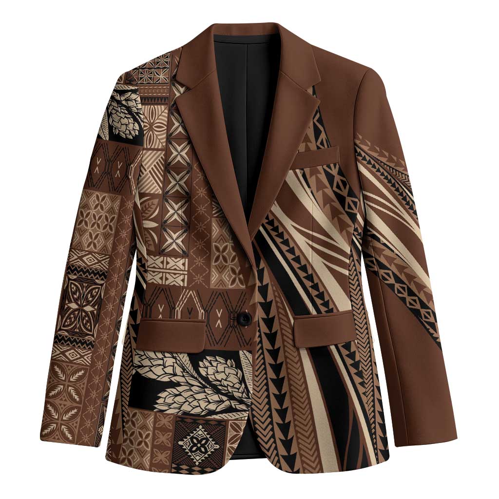 Pasifika Women's Day - Samoa Siapo Malu Tattoo Inspired Blazer Brown LT7 Unisex Brown - Polynesian Pride