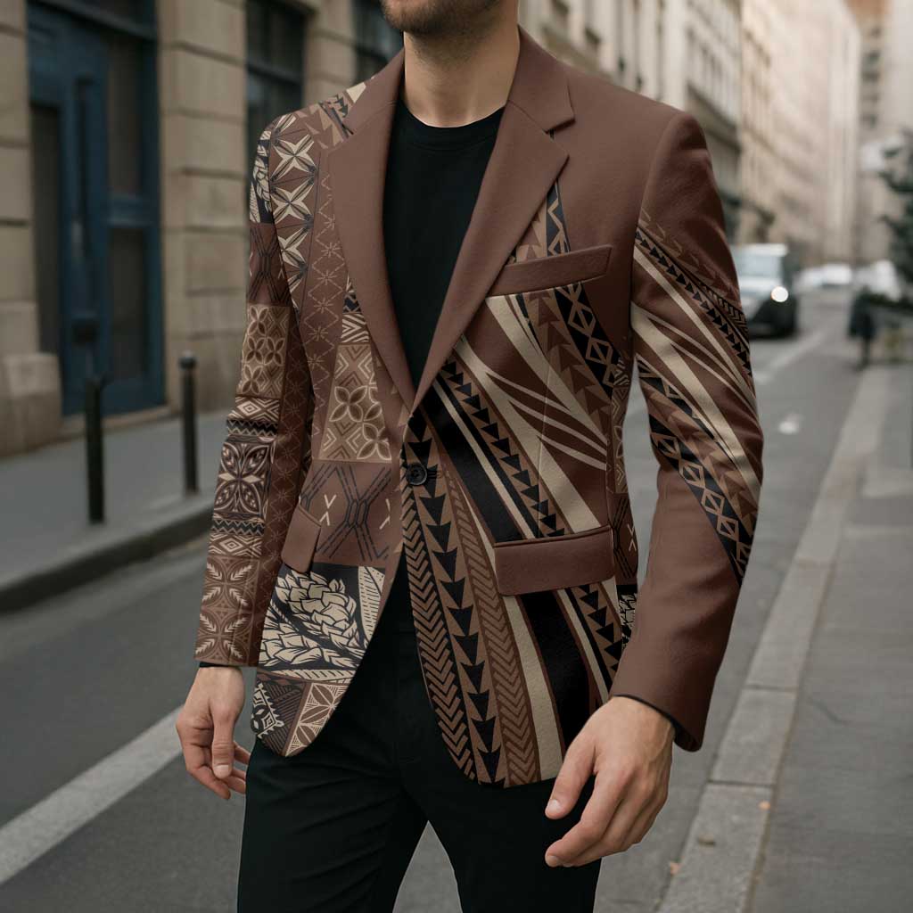 Pasifika Women's Day - Samoa Siapo Malu Tattoo Inspired Blazer Brown LT7 - Polynesian Pride
