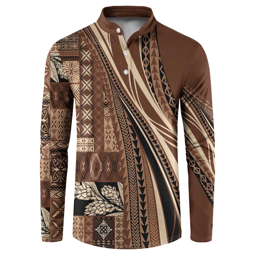 Pasifika Women's Day - Samoa Siapo Malu Tattoo Inspired Button Sweatshirt Brown LT7 Brown - Polynesian Pride