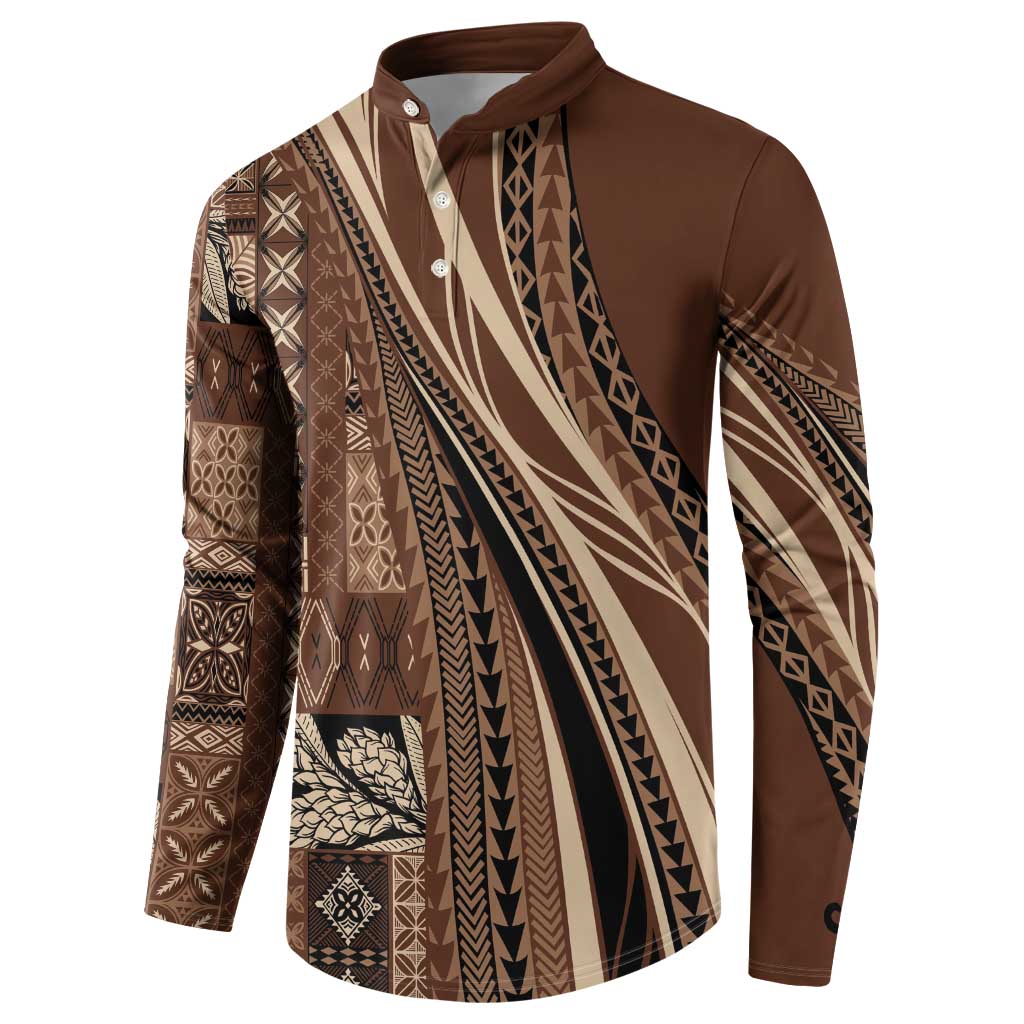Pasifika Women's Day - Samoa Siapo Malu Tattoo Inspired Button Sweatshirt Brown LT7 - Polynesian Pride