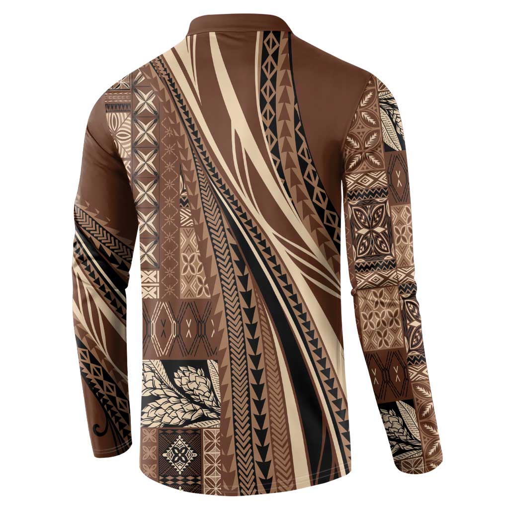 Pasifika Women's Day - Samoa Siapo Malu Tattoo Inspired Button Sweatshirt Brown LT7 - Polynesian Pride