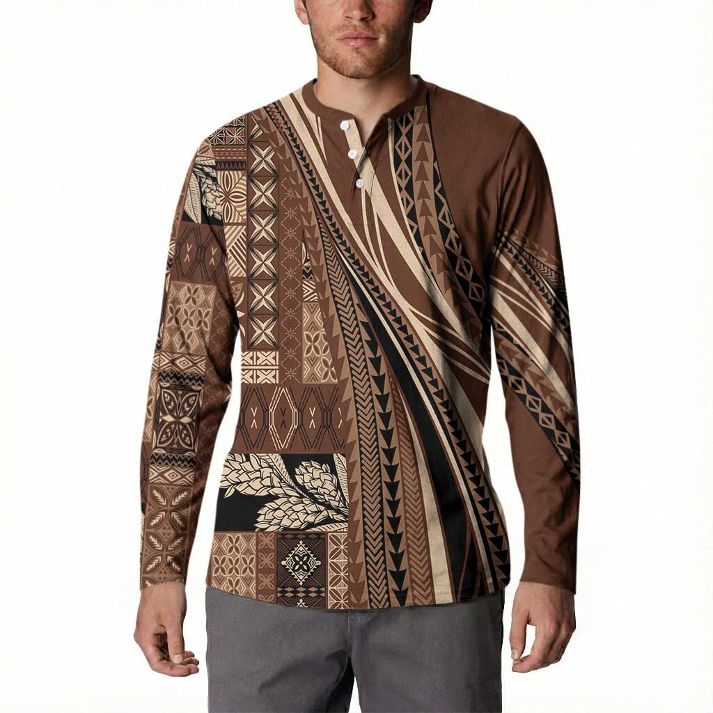 Pasifika Women's Day - Samoa Siapo Malu Tattoo Inspired Button Sweatshirt Brown LT7 - Polynesian Pride