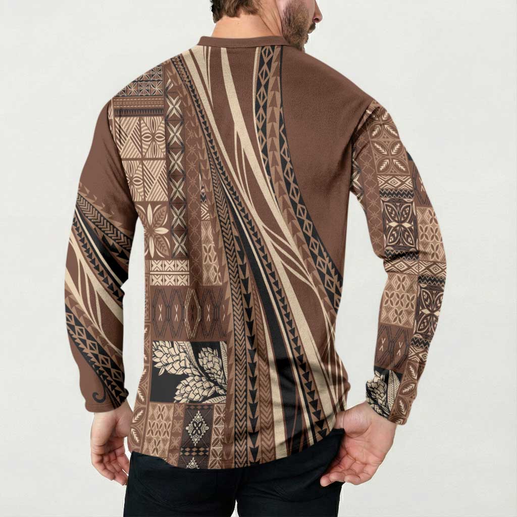 Pasifika Women's Day - Samoa Siapo Malu Tattoo Inspired Button Sweatshirt Brown LT7 - Polynesian Pride