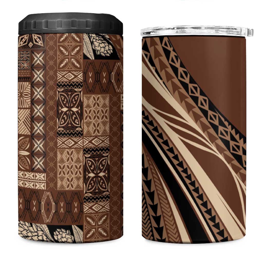 Pasifika Women's Day - Samoa Siapo Malu Tattoo Inspired 4 in 1 Can Cooler Tumbler Brown LT7 One Size: 16 oz Brown - Polynesian Pride