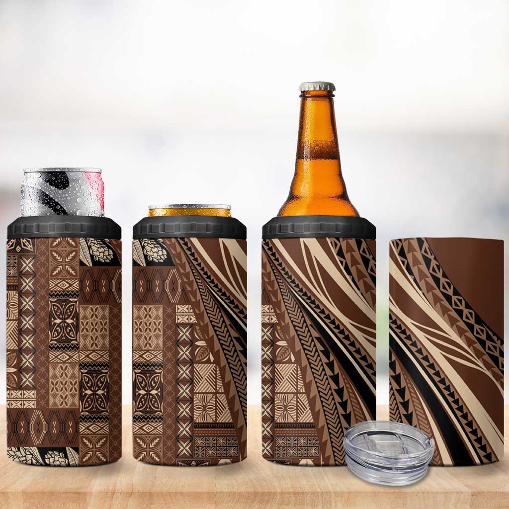 Pasifika Women's Day - Samoa Siapo Malu Tattoo Inspired 4 in 1 Can Cooler Tumbler Brown LT7 - Polynesian Pride