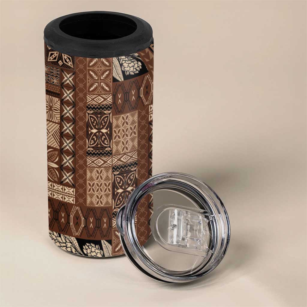 Pasifika Women's Day - Samoa Siapo Malu Tattoo Inspired 4 in 1 Can Cooler Tumbler Brown LT7 - Polynesian Pride