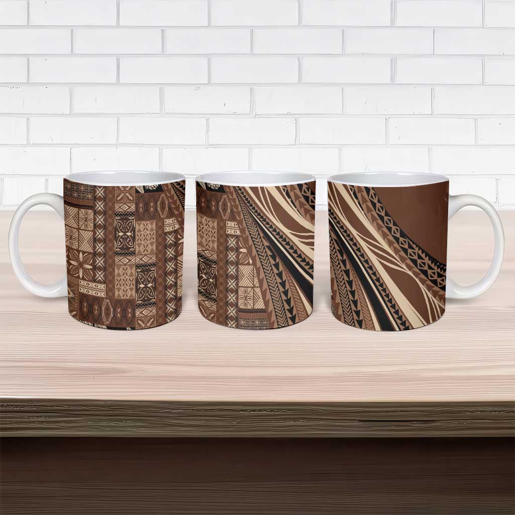 Pasifika Women's Day - Samoa Siapo Malu Tattoo Inspired Ceramic Mug Brown LT7 - Polynesian Pride