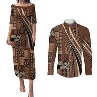 Pasifika Women's Day - Samoa Siapo Malu Tattoo Inspired Couples Matching Puletasi and Long Sleeve Button Shirt Brown LT7 Brown - Polynesian Pride