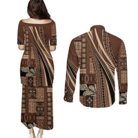 Pasifika Women's Day - Samoa Siapo Malu Tattoo Inspired Couples Matching Puletasi and Long Sleeve Button Shirt Brown LT7 - Polynesian Pride