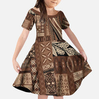 Pasifika Women's Day - Samoa Siapo Malu Tattoo Inspired Family Matching Long Sleeve Bodycon Dress and Hawaiian Shirt Brown