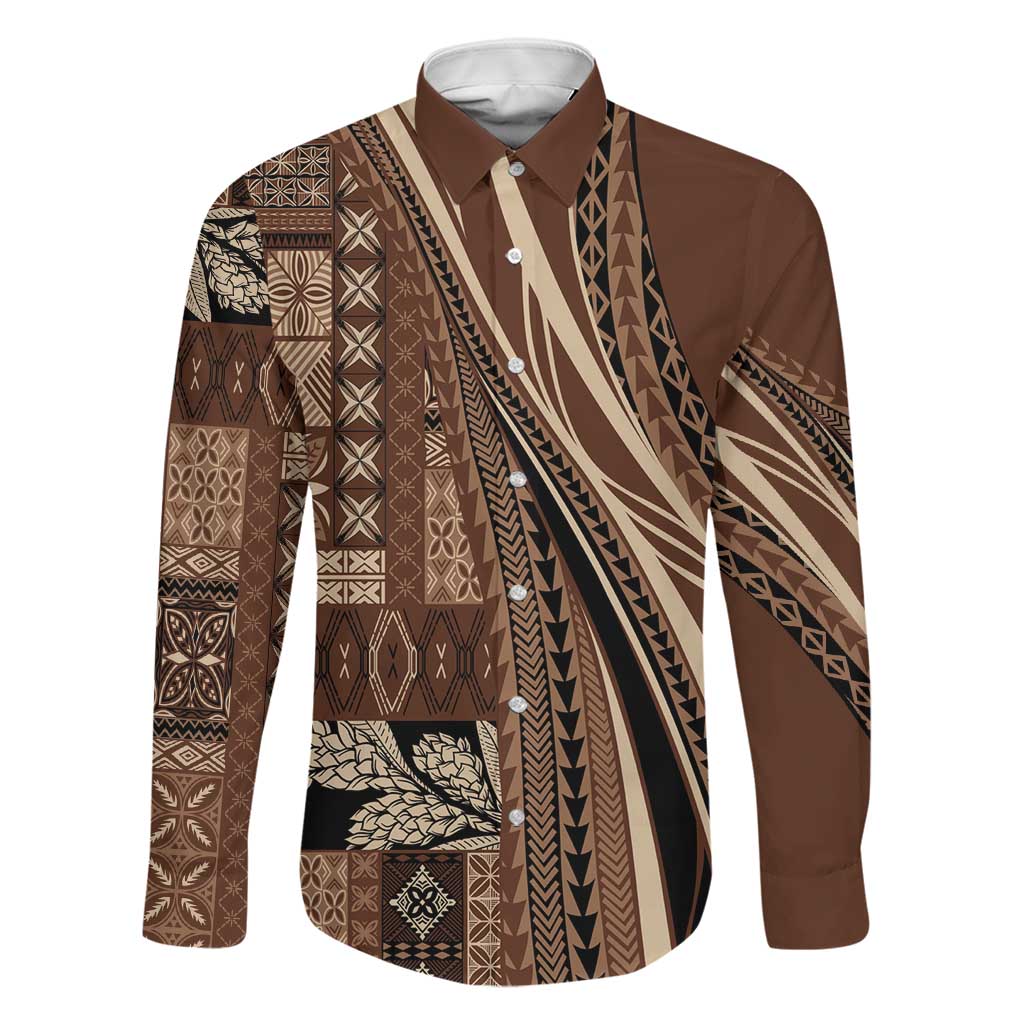 Pasifika Women's Day - Samoa Siapo Malu Tattoo Inspired Family Matching Long Sleeve Bodycon Dress and Hawaiian Shirt Brown