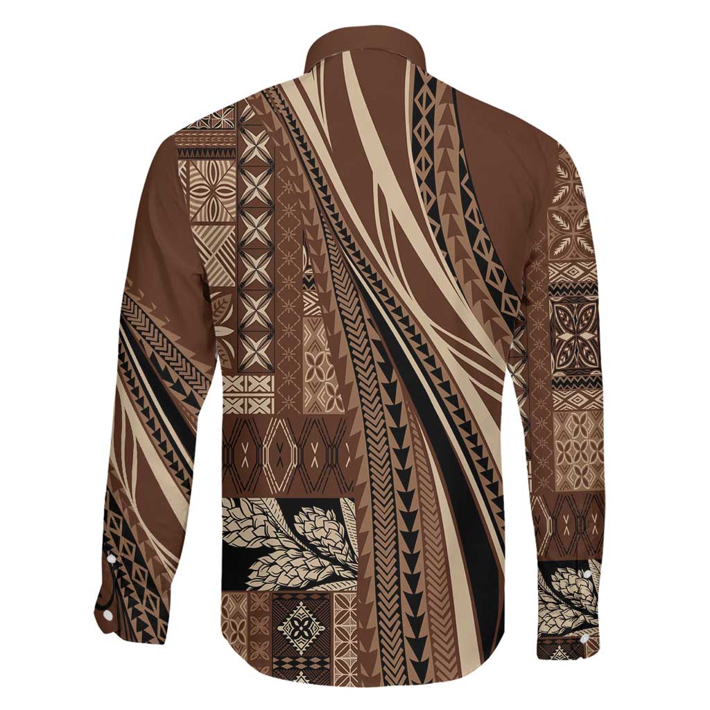 Pasifika Women's Day - Samoa Siapo Malu Tattoo Inspired Family Matching Long Sleeve Bodycon Dress and Hawaiian Shirt Brown