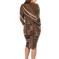 Pasifika Women's Day - Samoa Siapo Malu Tattoo Inspired Family Matching Long Sleeve Bodycon Dress and Hawaiian Shirt Brown