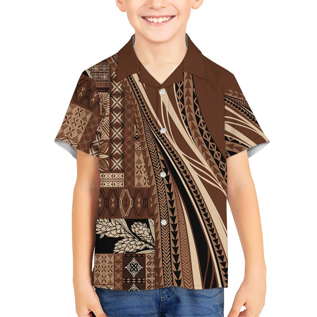 Pasifika Women's Day - Samoa Siapo Malu Tattoo Inspired Family Matching Long Sleeve Bodycon Dress and Hawaiian Shirt Brown