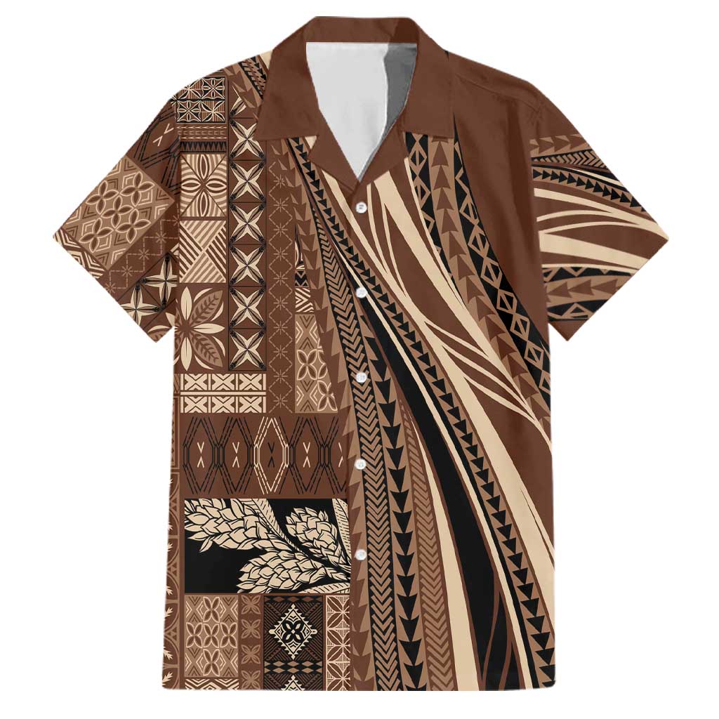Pasifika Women's Day - Samoa Siapo Malu Tattoo Inspired Family Matching Off The Shoulder Long Sleeve Dress and Hawaiian Shirt Brown