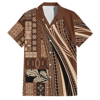Pasifika Women's Day - Samoa Siapo Malu Tattoo Inspired Family Matching Off The Shoulder Long Sleeve Dress and Hawaiian Shirt Brown