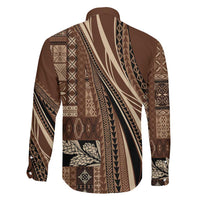 Pasifika Women's Day - Samoa Siapo Malu Tattoo Inspired Family Matching Off The Shoulder Long Sleeve Dress and Hawaiian Shirt Brown