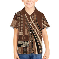 Pasifika Women's Day - Samoa Siapo Malu Tattoo Inspired Family Matching Off The Shoulder Long Sleeve Dress and Hawaiian Shirt Brown