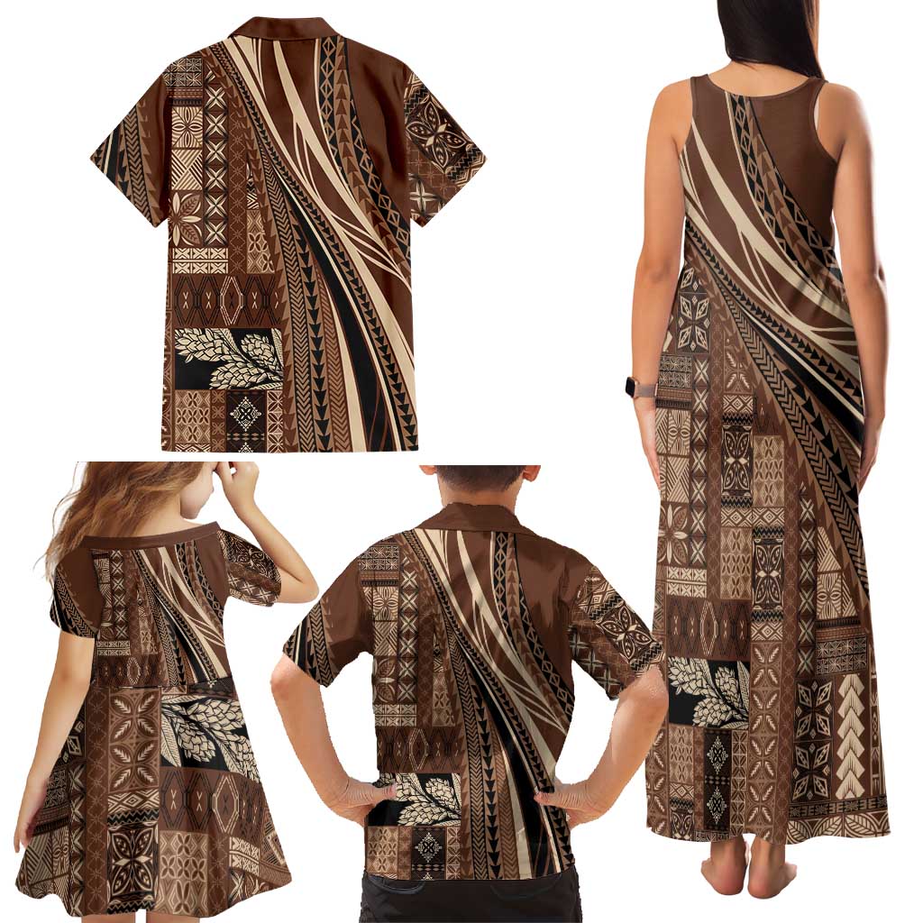 Pasifika Women's Day - Samoa Siapo Malu Tattoo Inspired Family Matching Tank Maxi Dress and Hawaiian Shirt Brown