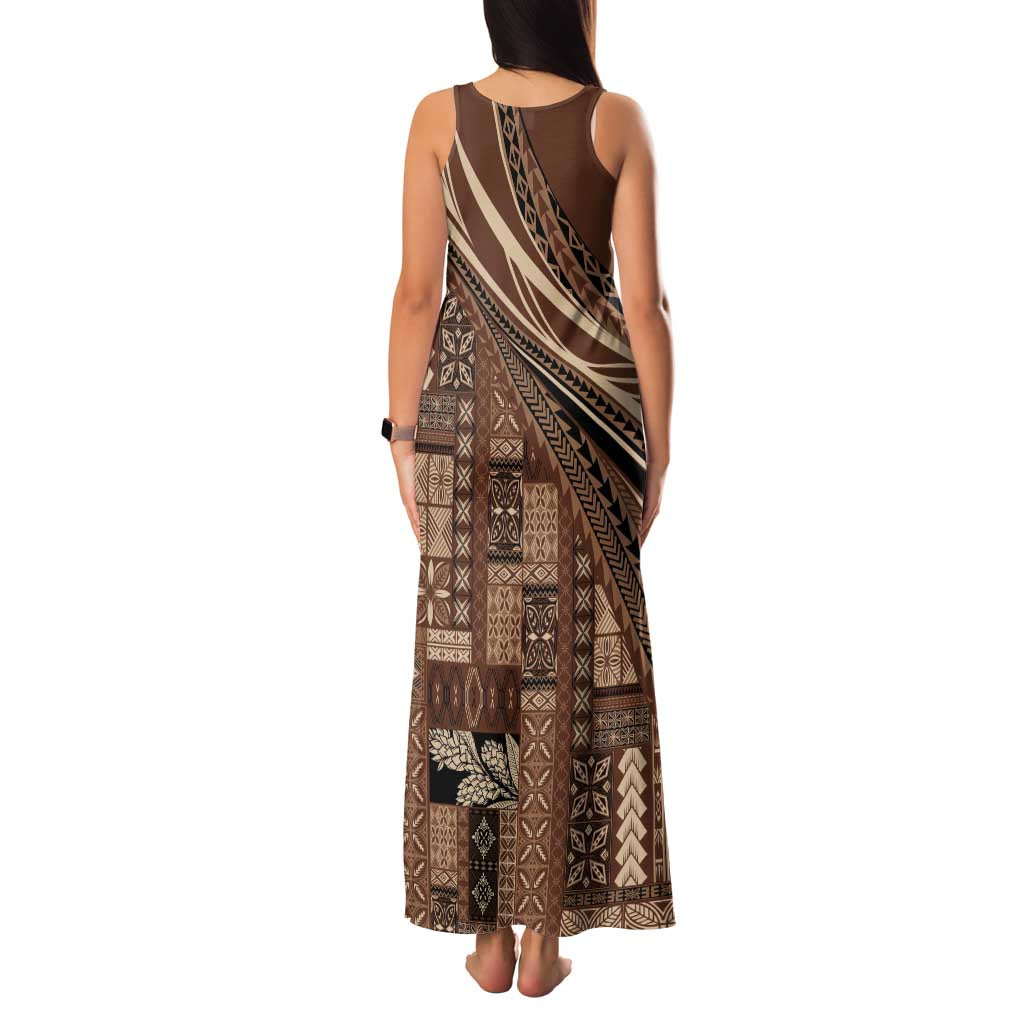 Pasifika Women's Day - Samoa Siapo Malu Tattoo Inspired Family Matching Tank Maxi Dress and Hawaiian Shirt Brown