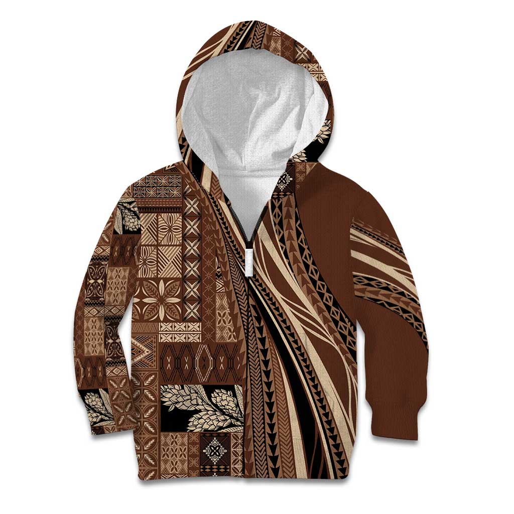 Pasifika Women's Day - Samoa Siapo Malu Tattoo Inspired Kid Hoodie Brown LT7 Zip Hoodie Brown - Polynesian Pride
