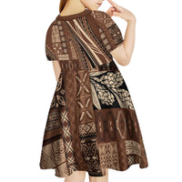 Pasifika Women's Day - Samoa Siapo Malu Tattoo Inspired Kid Short Sleeve Dress Brown LT7 - Polynesian Pride