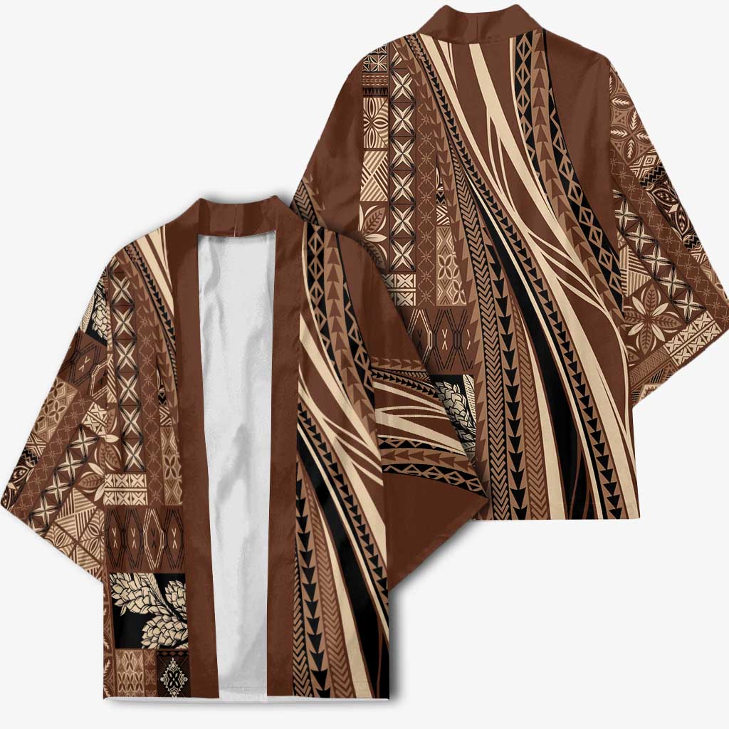 Pasifika Women's Day - Samoa Siapo Malu Tattoo Inspired Kimono Brown LT7 - Polynesian Pride