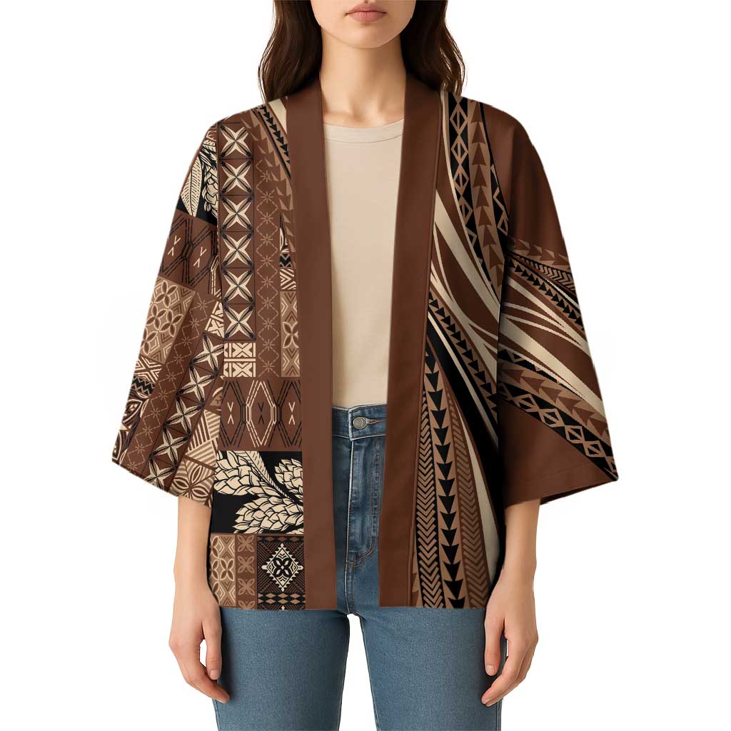 Pasifika Women's Day - Samoa Siapo Malu Tattoo Inspired Kimono Brown LT7 - Polynesian Pride
