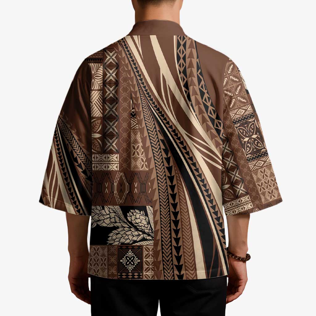 Pasifika Women's Day - Samoa Siapo Malu Tattoo Inspired Kimono Brown LT7 - Polynesian Pride