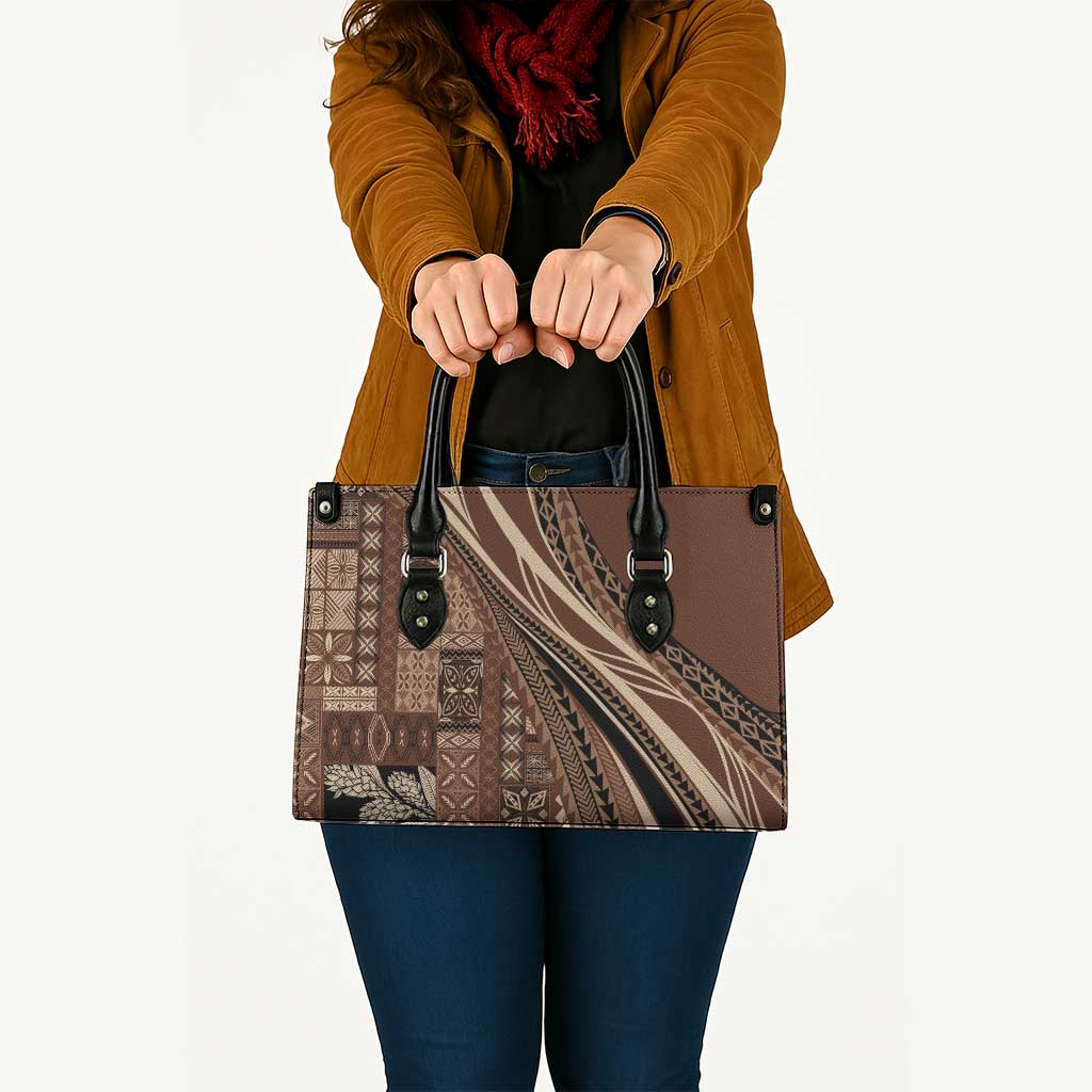Pasifika Women's Day - Samoa Siapo Malu Tattoo Inspired Leather Bag Brown LT7 - Polynesian Pride