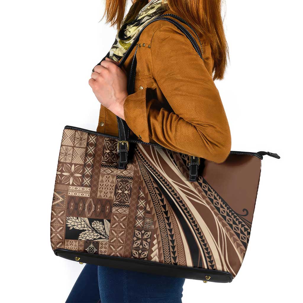 Pasifika Women's Day - Samoa Siapo Malu Tattoo Inspired Leather Tote Bag Brown LT7 Brown - Polynesian Pride