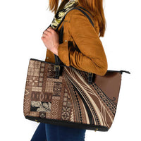 Pasifika Women's Day - Samoa Siapo Malu Tattoo Inspired Leather Tote Bag Brown LT7 Brown - Polynesian Pride