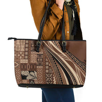 Pasifika Women's Day - Samoa Siapo Malu Tattoo Inspired Leather Tote Bag Brown LT7 - Polynesian Pride