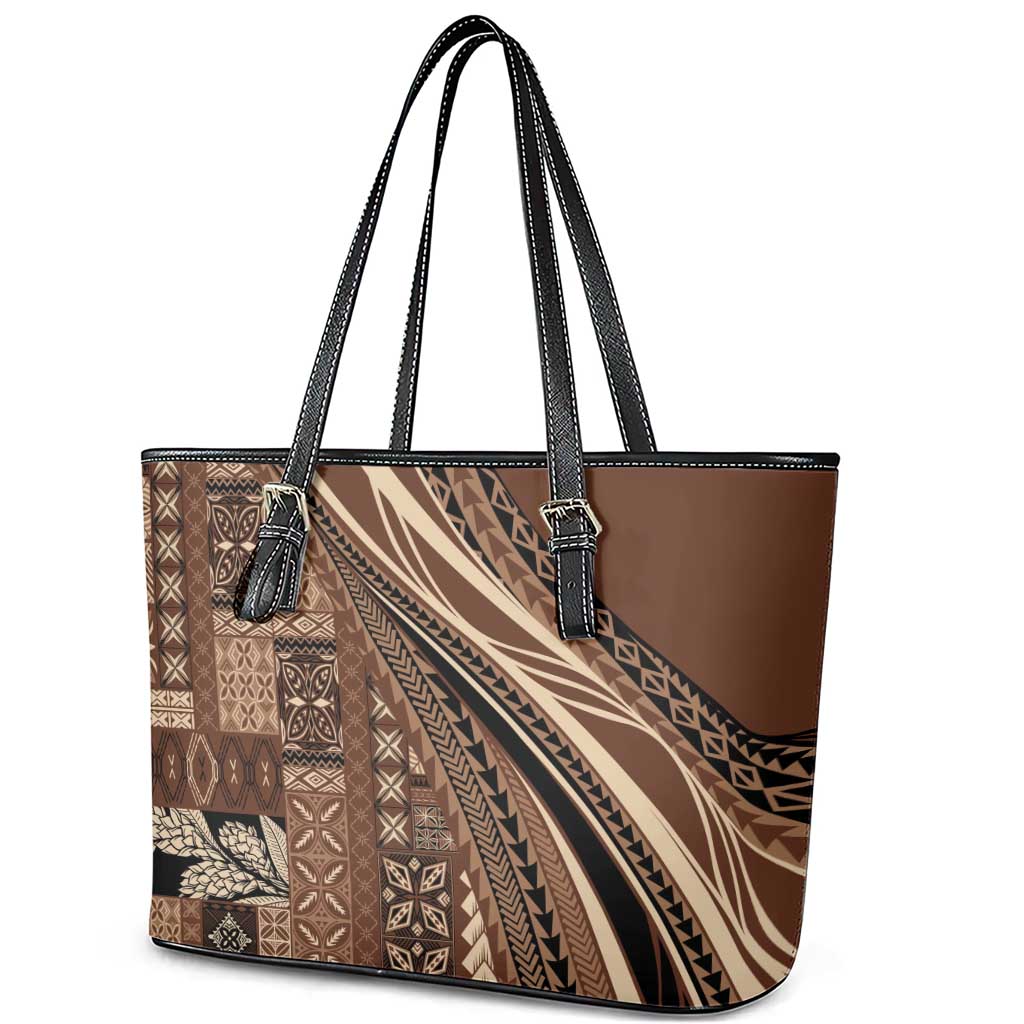 Pasifika Women's Day - Samoa Siapo Malu Tattoo Inspired Leather Tote Bag Brown LT7 - Polynesian Pride