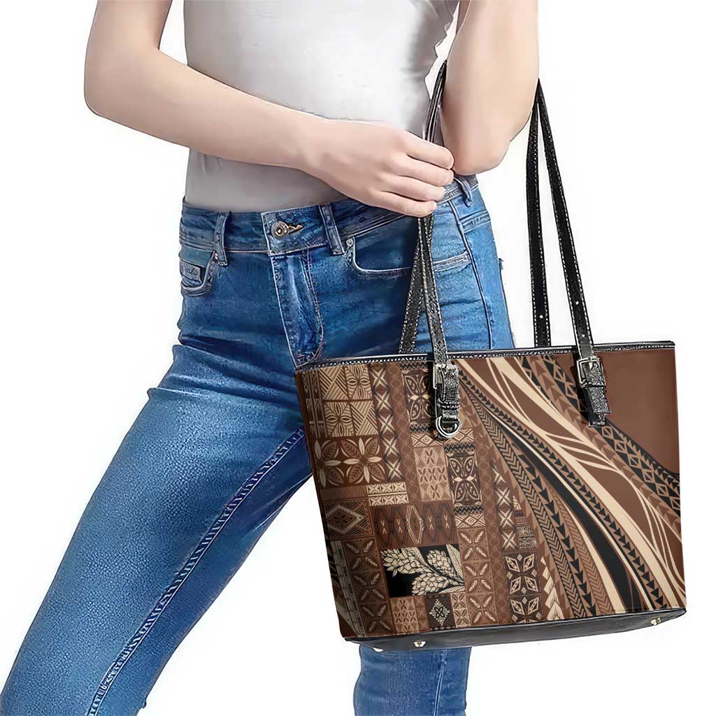 Pasifika Women's Day - Samoa Siapo Malu Tattoo Inspired Leather Tote Bag Brown LT7 - Polynesian Pride