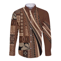 Pasifika Women's Day - Samoa Siapo Malu Tattoo Inspired Long Sleeve Button Shirt Brown LT7 Unisex Brown - Polynesian Pride