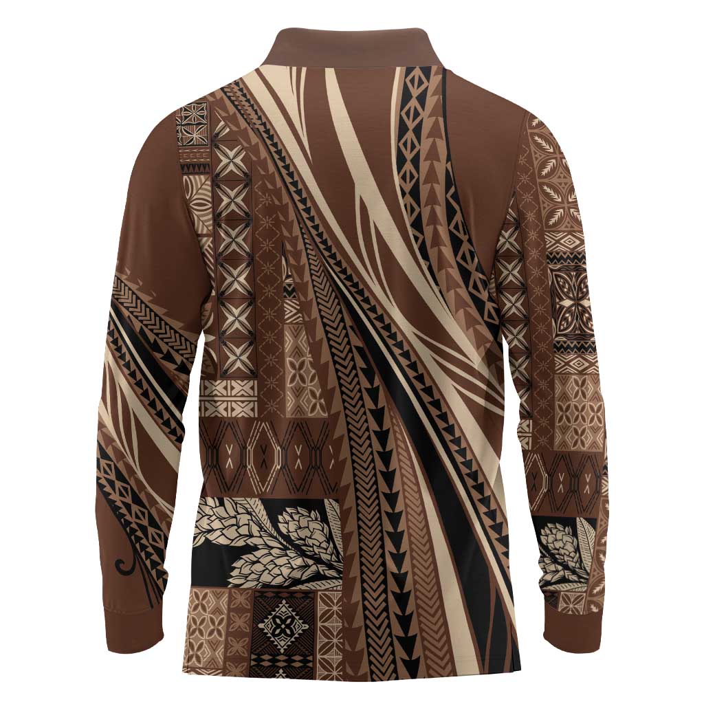 Pasifika Women's Day - Samoa Siapo Malu Tattoo Inspired Long Sleeve Polo Shirt Brown LT7 - Polynesian Pride