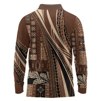 Pasifika Women's Day - Samoa Siapo Malu Tattoo Inspired Long Sleeve Polo Shirt Brown LT7 - Polynesian Pride