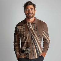 Pasifika Women's Day - Samoa Siapo Malu Tattoo Inspired Long Sleeve Polo Shirt Brown LT7 - Polynesian Pride