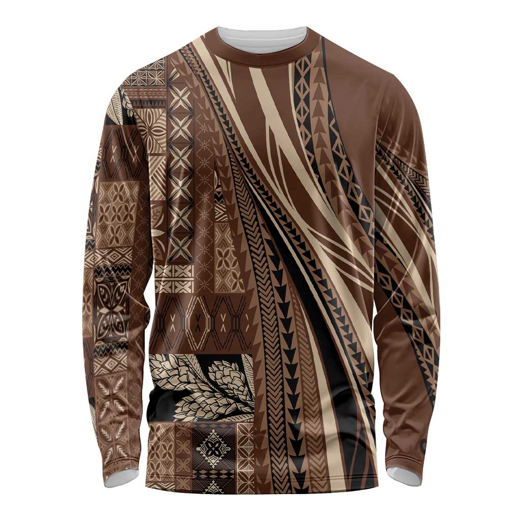 Pasifika Women's Day - Samoa Siapo Malu Tattoo Inspired Long Sleeve Shirt Brown LT7 Unisex Brown - Polynesian Pride