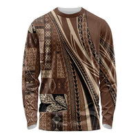 Pasifika Women's Day - Samoa Siapo Malu Tattoo Inspired Long Sleeve Shirt Brown LT7 Unisex Brown - Polynesian Pride