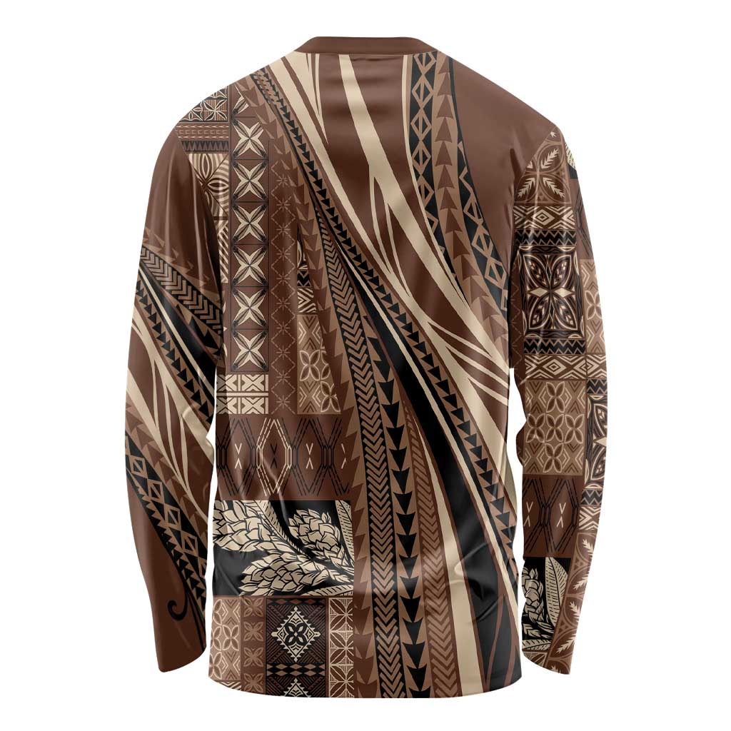 Pasifika Women's Day - Samoa Siapo Malu Tattoo Inspired Long Sleeve Shirt Brown LT7 - Polynesian Pride