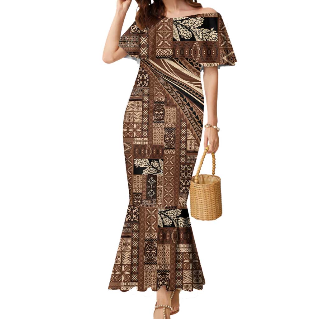 Pasifika Women's Day - Samoa Siapo Malu Tattoo Inspired Mermaid Dress Brown LT7 Women Brown - Polynesian Pride