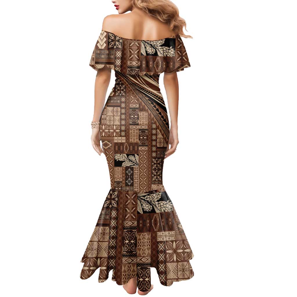 Pasifika Women's Day - Samoa Siapo Malu Tattoo Inspired Mermaid Dress Brown