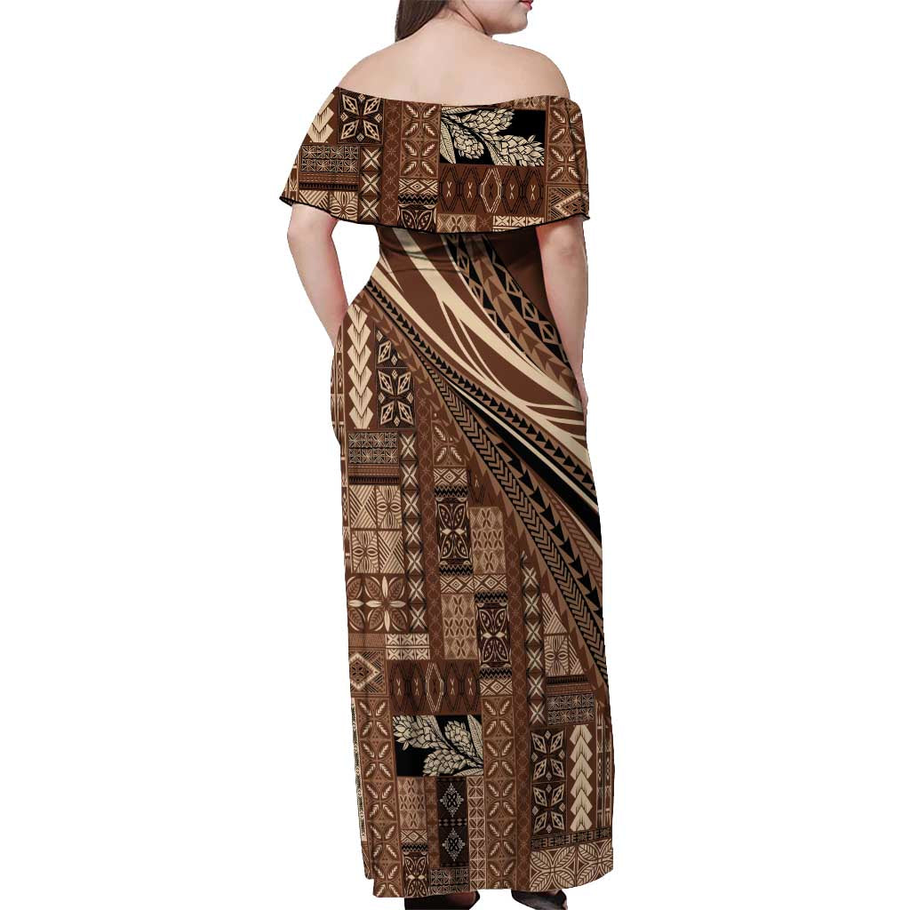Pasifika Women's Day - Samoa Siapo Malu Tattoo Inspired Off Shoulder Maxi Dress Brown LT7 - Polynesian Pride