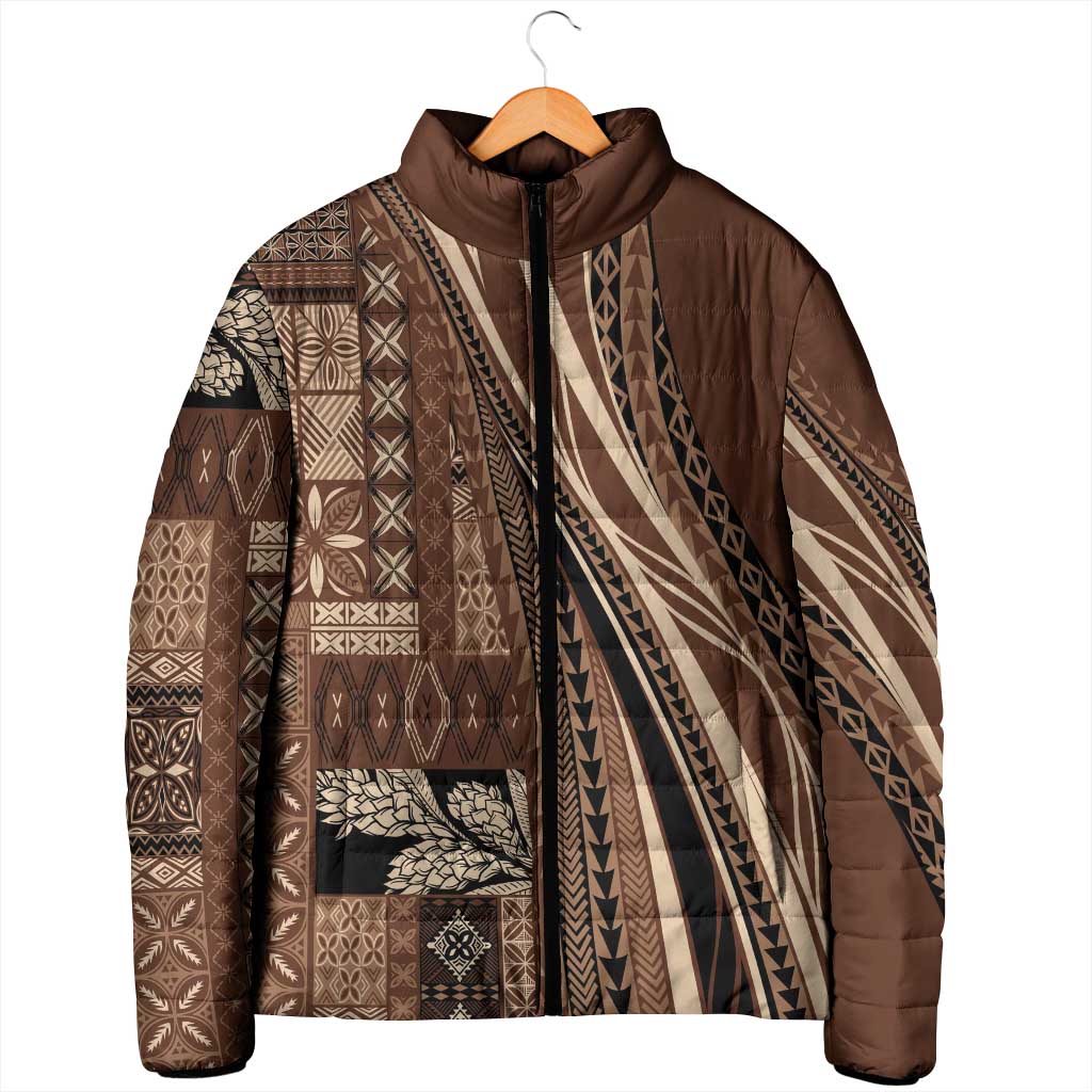 Pasifika Women's Day - Samoa Siapo Malu Tattoo Inspired Padded Jacket Brown LT7 - Polynesian Pride