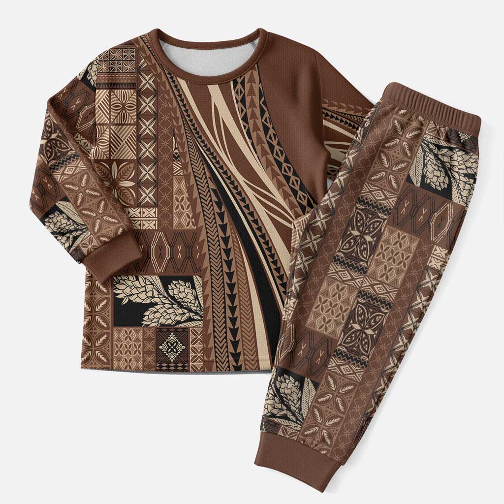 Pasifika Women's Day - Samoa Siapo Malu Tattoo Inspired Pajama Set Brown LT7 Men Brown - Polynesian Pride