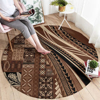 Pasifika Women's Day - Samoa Siapo Malu Tattoo Inspired Round Carpet Brown LT7 - Polynesian Pride